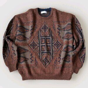 Vintage 1980s Jantzen Sweater Mens L Geometric Southwestern Knit Canada Grandpa